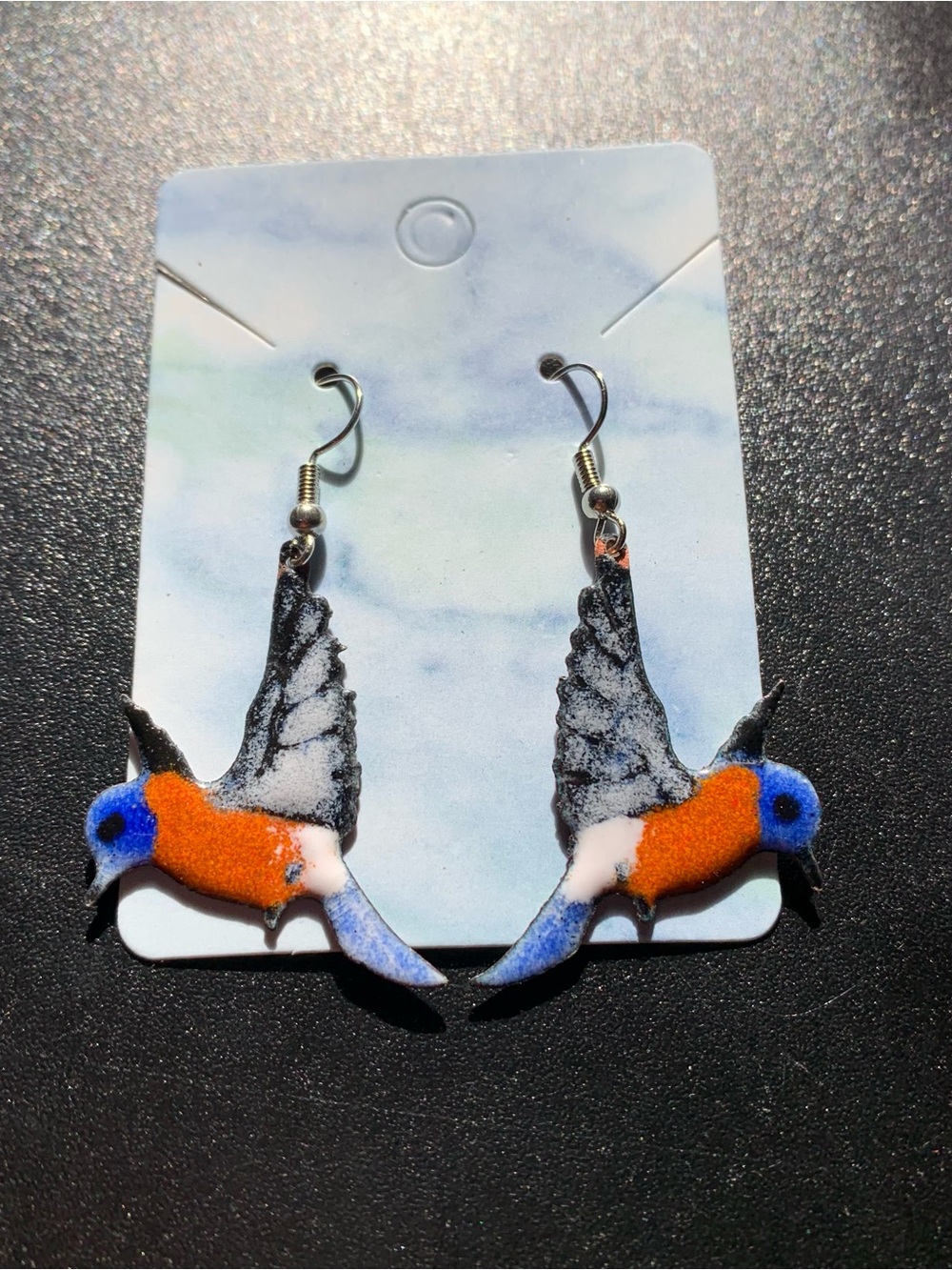 Bird-Shaped Orange & Blue Drop Earrings